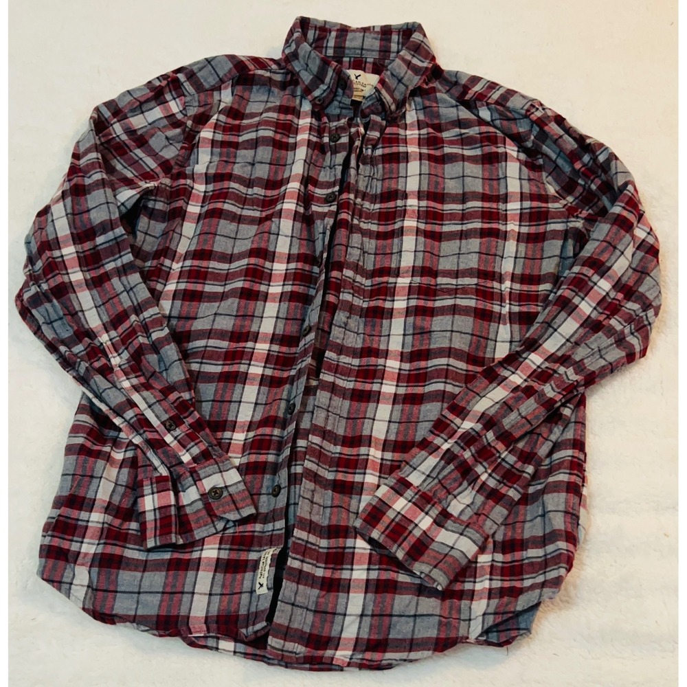 American Eagle Seriously Soft Flannel Shirt Mens Small Red Plaid Classic Fit
